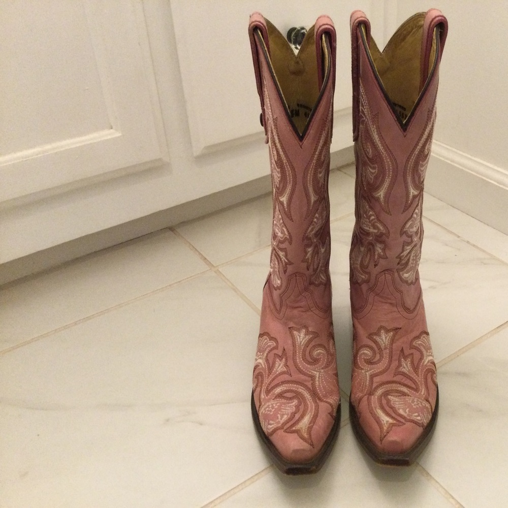 Corral Leather Boots Pink Embroidered